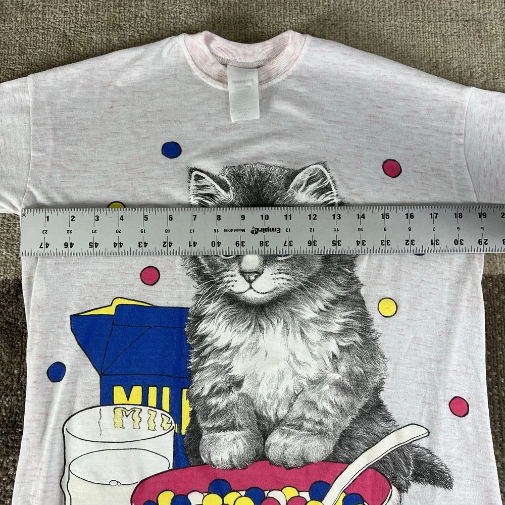 VTG 80'S KITTEN SPILL BOWL OF CEREAL & MILK YOUTH‎ NIGHT SHIRT SOFT ONE SIZE USA